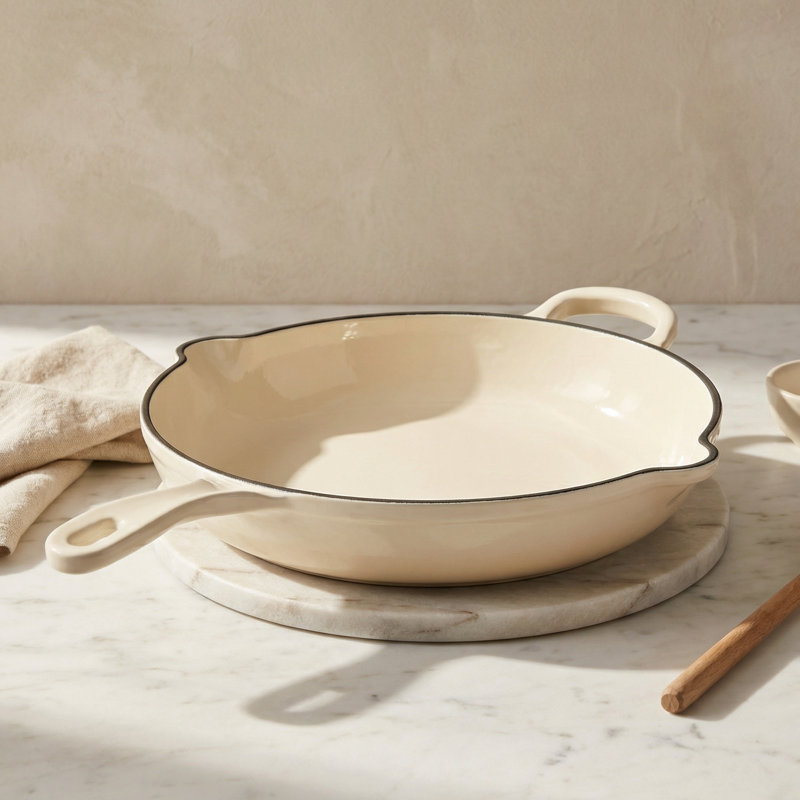 Enameled Cast Iron Stainless Steel Non-Stick Skillet, White