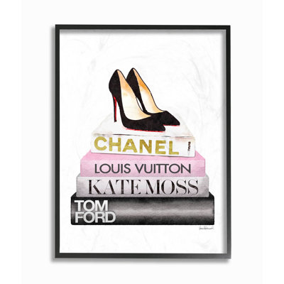 " Fashion Designer Shoes Bookstack Pink Black Watercolor "