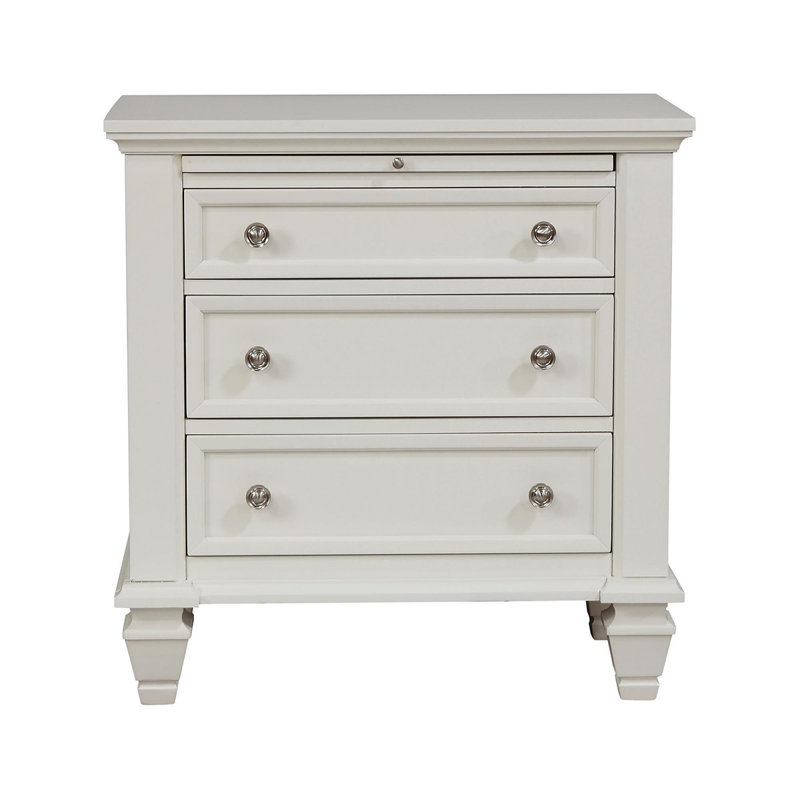 3-Drawer Nightstand With Pull Out Tray, Cream White
