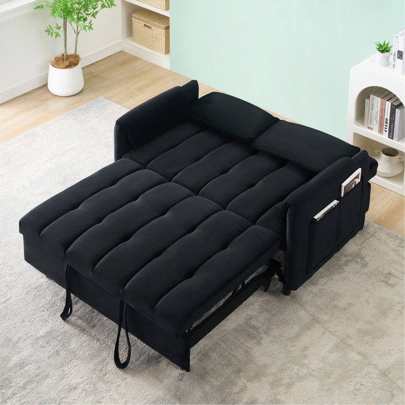 Canapé 52 po en velours noir moderne, Noir