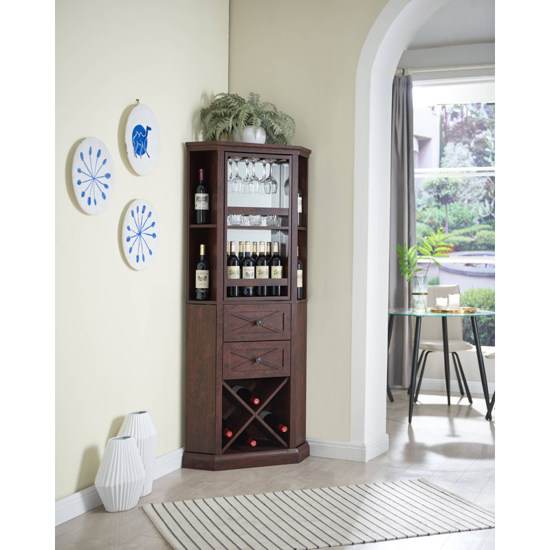 Lowenstein Rotating Lazy Susan Spinning Wine Bar Cabinet, Mahogany