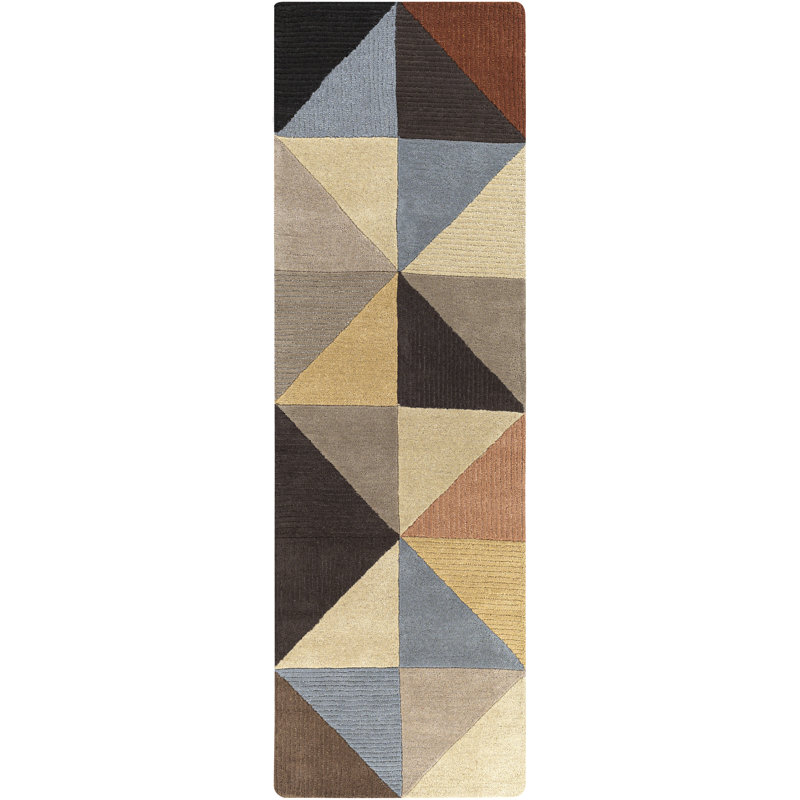 Tapis gris / beige / ivoire en laine touffeté à la main à motif géométrique, 2 pi 6 po x 8 pi