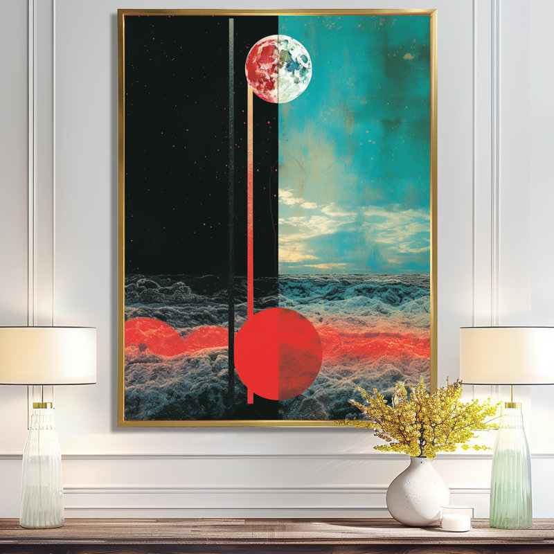 Seren Full Moon Mystery - Minimalisme, art mural, salon, H 44 po x l 34 po, Cadre flottant doré