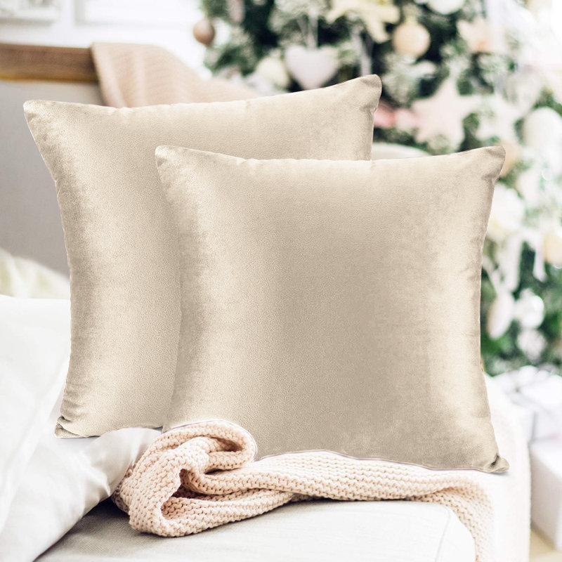 Luxurious Velvet Cushion Covers for Sofa Or Bed (Set Of 2), Beige
