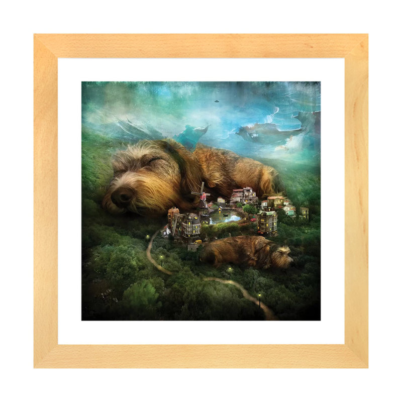 «Sleeping Dogs» par Alexander Jansson - impression d'art graphique, Papier encadré de bois naturel