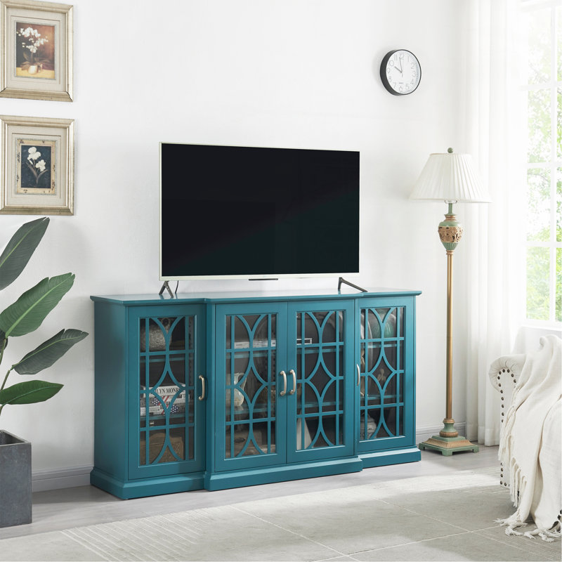 Meuble télé 63 po, buffet, armoire de rangement, bleu sarcelle