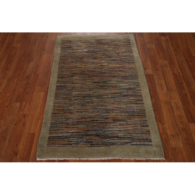 Tapis unique en laine noué à la main gris nouvel âge 2 pi 8 po x 4 pi Gabbeh