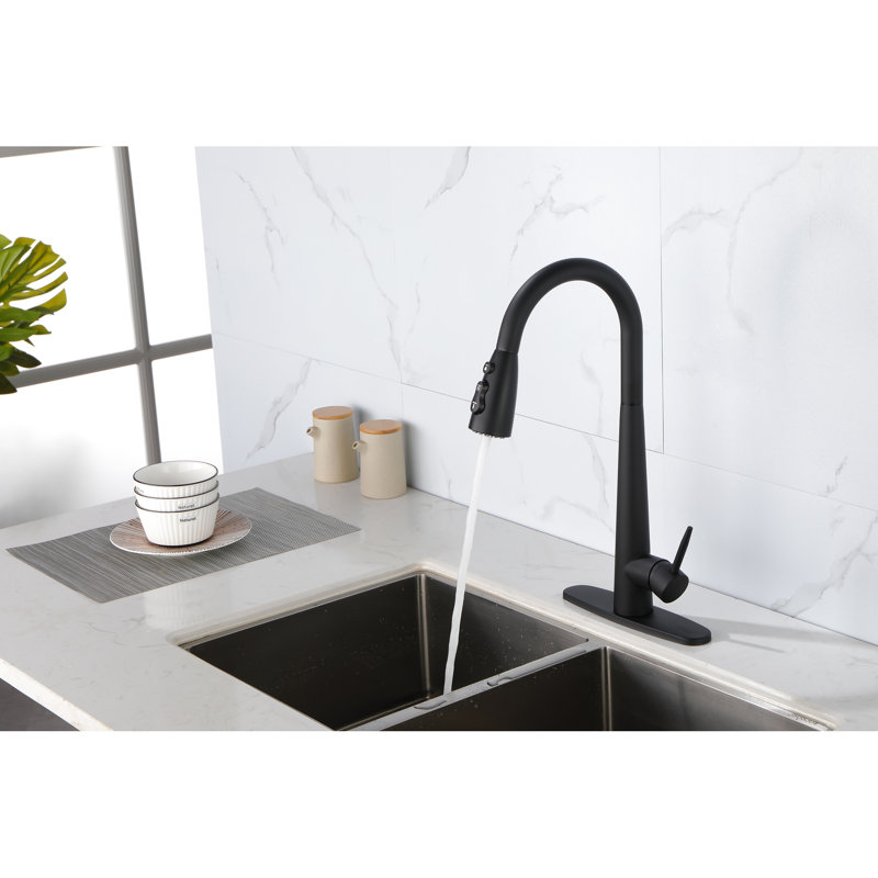 Stainless Steel Kitchen Faucet - Pull Down , High Arc, Single-Handled, Fashionable, Matt Black Arc Steel, Single Handle, Wide Application Range,
