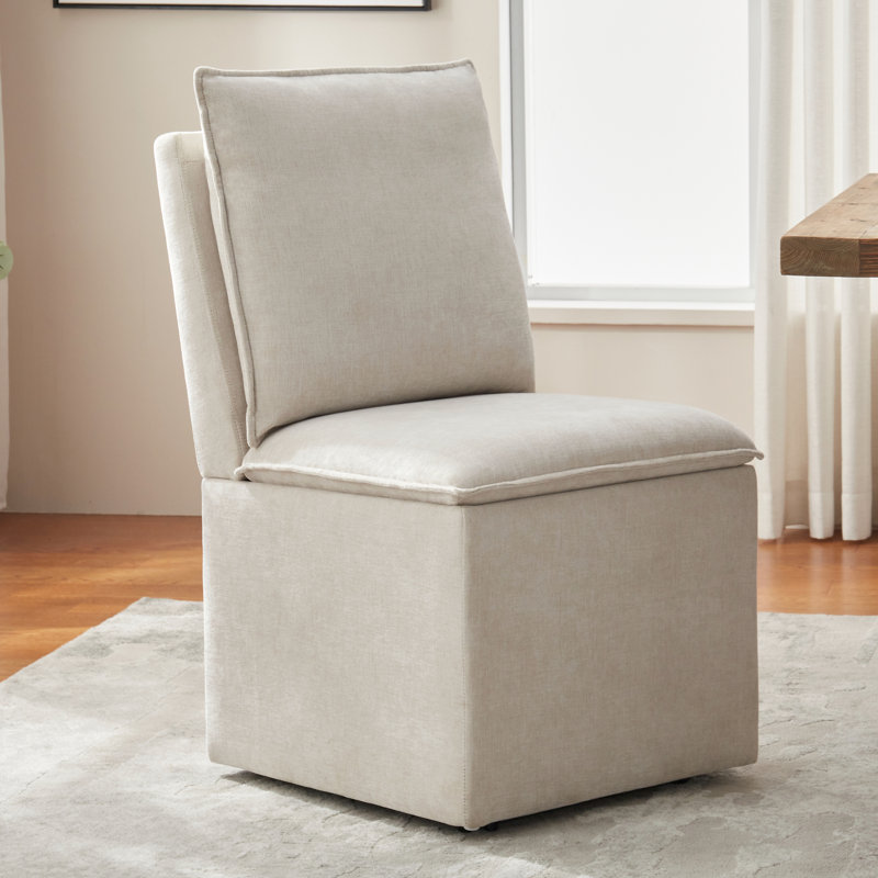 Chaises d'appoint rembourrées avec roulettes, Crème