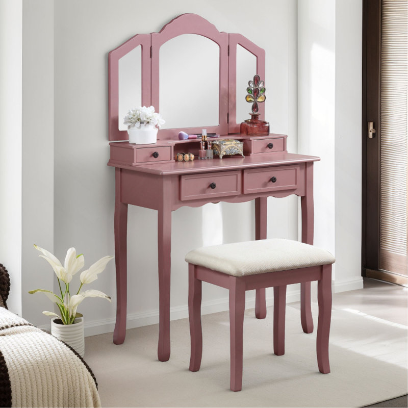 Ensemble coiffeuse et tabouret en bois Sanlo