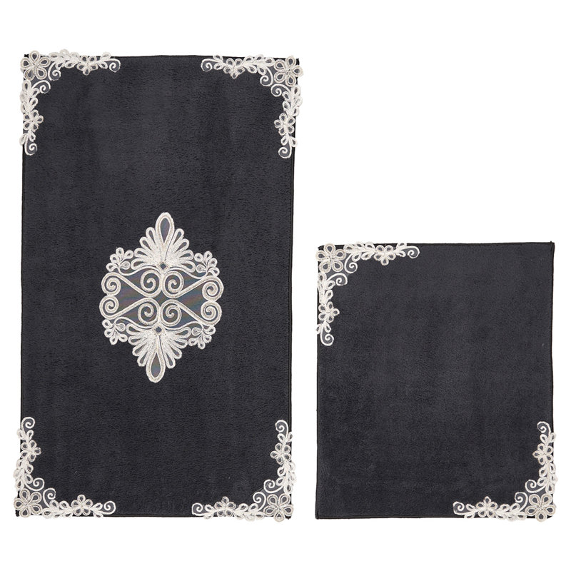 Ensemble de tapis de bain antidérapant (2 pièces), argent, 19,7 po x 23,6 po et 23,6 po x 39,4 po | 100% polyester, hauteur de velours de 0,6 pouce | Antibactérien, lavable à la machine, parfait pour la sécurité et le confort de la salle de bain
