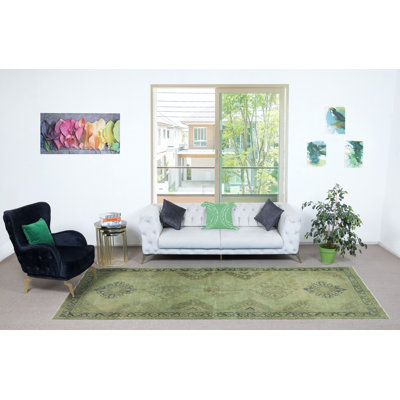 Tapis de couloir vert 4,7 x 12,3 pi. Tapis de cuisine. Tapis de couloir fait à la main. Tapis d'escalier
