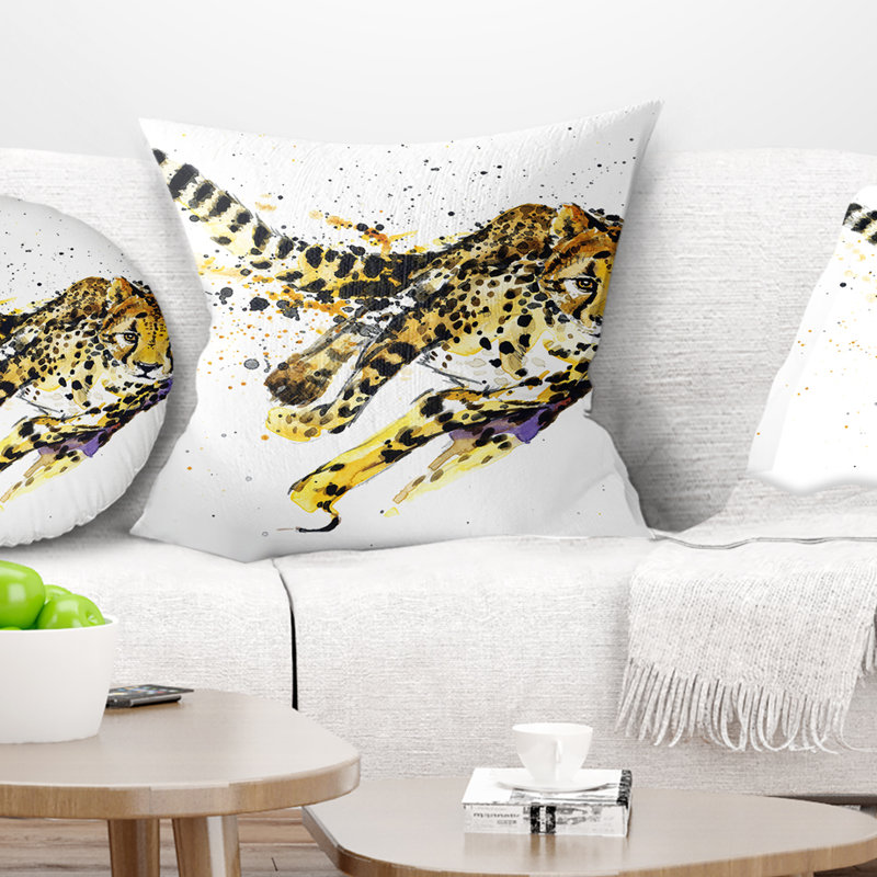 Animal Cheetah Illustration Artwork Lumbar Pillow, Square, 16" x 16"