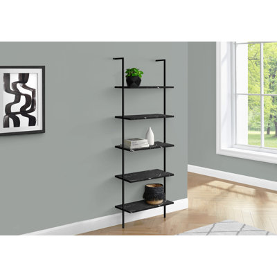 Bibliothèque, bibliothèque, étagère, échelle, 5 niveaux, H 72 po, bureau, chambre à coucher, métal stratifié aspect marbre, contemporain, moderne