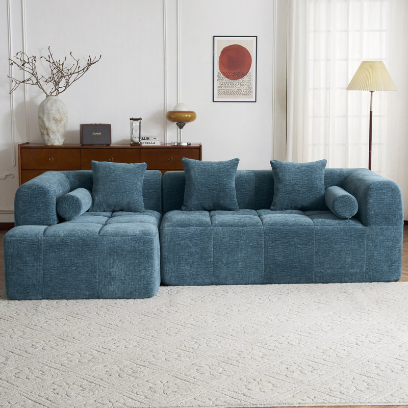 101.2" Sectional Sofa Full-Compressed Sofa Modular Sofa Couch Free-Combined Sofa With Deep Seating And Two Side Pockets For Living Room
