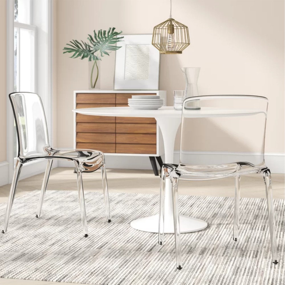 Lade Transparent Plastic Stackable Dining Chair with Waterfall Edge Seat – Lightweight Versatile Accent & Kitchen Side Chair, No Assembly Required