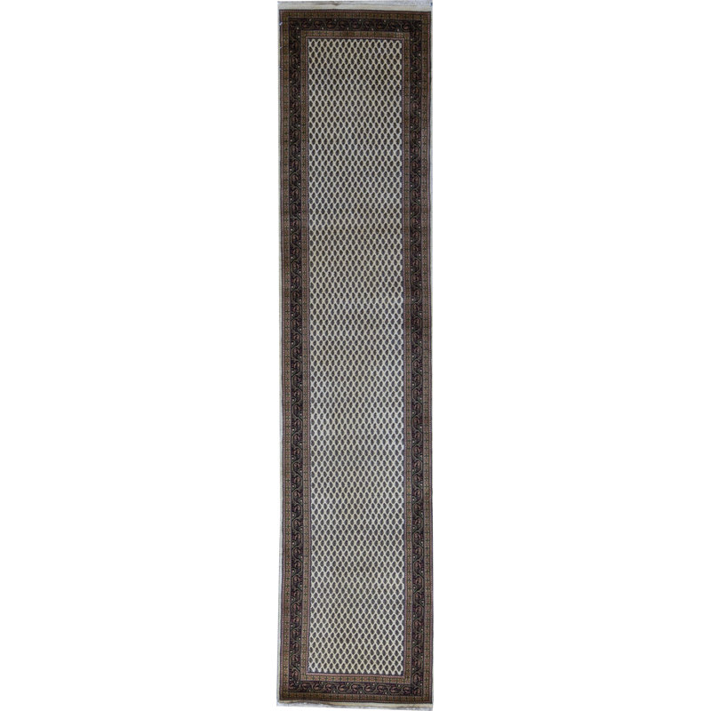 Tapis ivoire et noir noué à la main de haute qualité