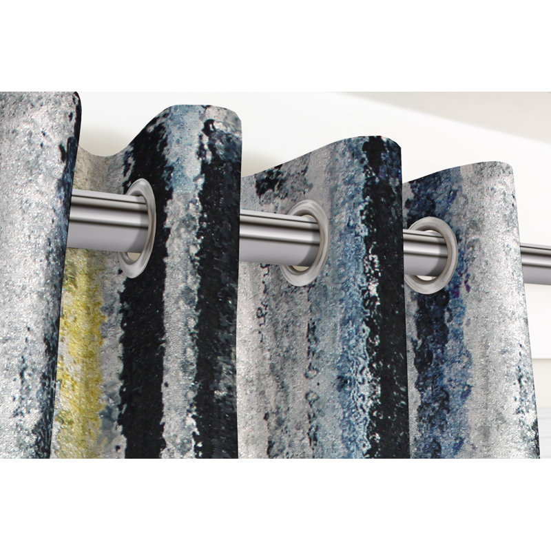 Liv Blackout Curtains / Drapes Pair, Width 116 x Drop 137cm, Blue/Black/Yellow