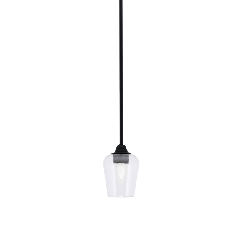Paramount Stem Hung Pendant Shown In Matte Black Finish With 5" Clear Bubble Glass