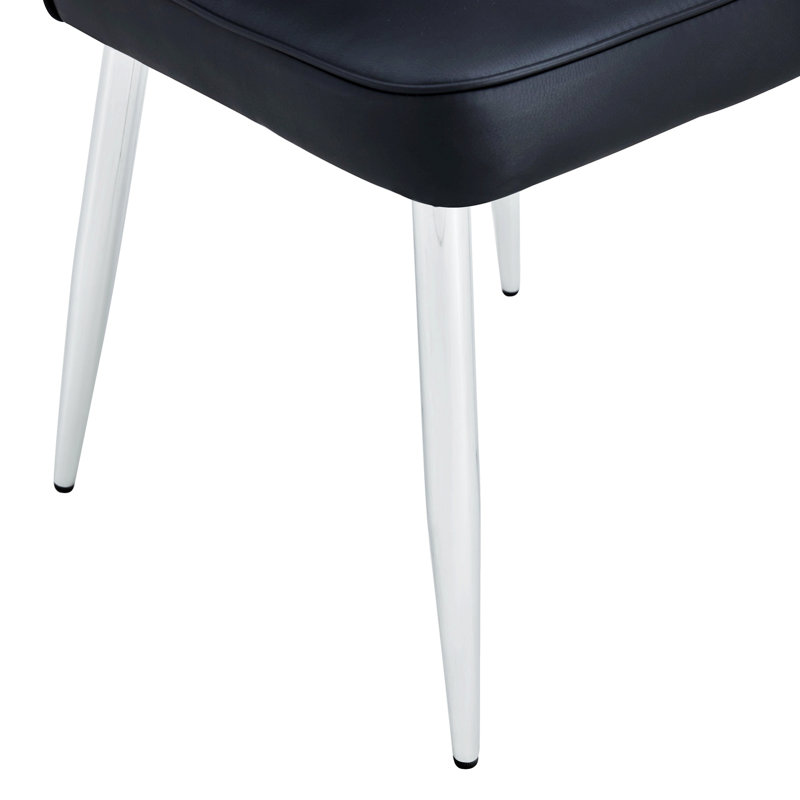 Ensemble de 4 chaises de salle à manger rembourrées avec pieds en métal pour les chambres et le salon, Noir, Argent argent