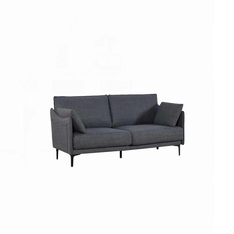 Canapé avec 2 coussins, pieds Metel, Gris, H 33,46 po x l 68,11 po x P 33,46 po