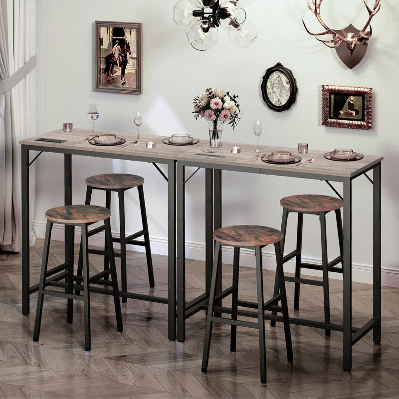 35.4" Bar Table with Charging Station, Greige/Black