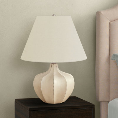 H 21 po, lampe de table, résine crème, abat-jour ivoire / crème, lampe de table