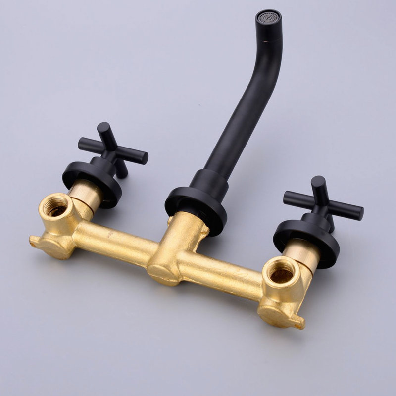 Wall Mounted Bathroom Tap In Matte Black Hue - Brass, Drip- Cartridge, Elegant Option Mount Water Faucet Rust-, Easy To Install And Use