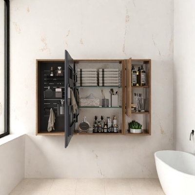 Armoire de toilette murale 41,7 po avec rangement, portes à fermeture douce, tablettes réglables et crochets