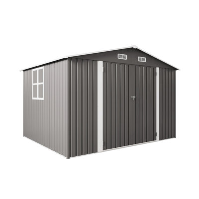 Outdoor Metal Storage Shed 10 X 8 Ft, Gray Color, Lockable Double - Doors, Vent Windows, Suitable For Bicycles, Tools, Lawnmowers, Proof And Easy Installation Latch On Storing Snow Blowers, Waterproof