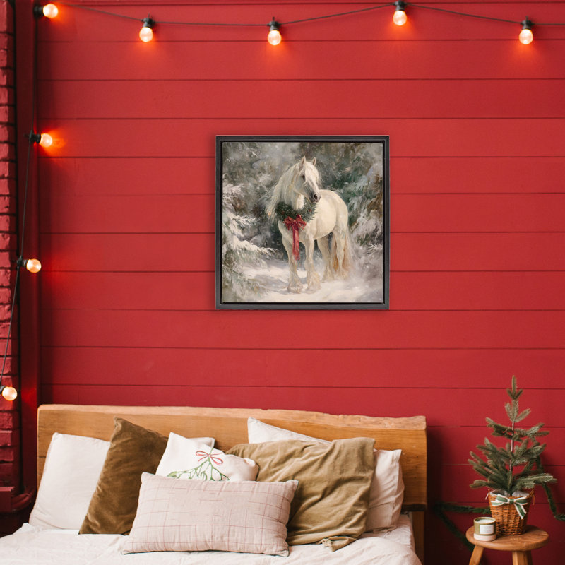 Joli cadre flottant de jument de Noël, design par Tina LeCour, H 25 po x l 25 po, Cadre flottant noir de jais