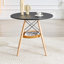 Table de salle à manger circulaire de 31,5 pouces de diamètre, plateau en panneau de fibres à densité moyenne noir, pieds en bois massif, avec structure de panier de rangement suspendue. Une table basse décontractée pouvant accueillir de 2 à 4 personnes.-130131480