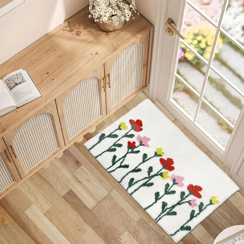 Tapis de salle de bain Floral - rose et blanc