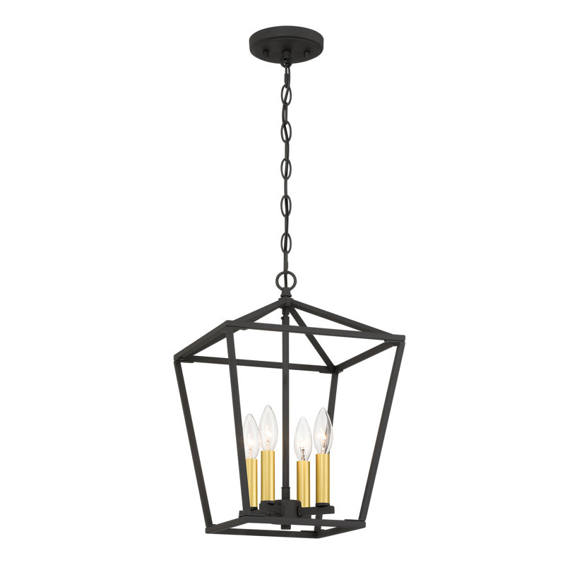 Natalija 4 - Light Dimmable Lantern Geometric Chandelier with Adjustable Chain Pendant Light, Gold/Matte Black