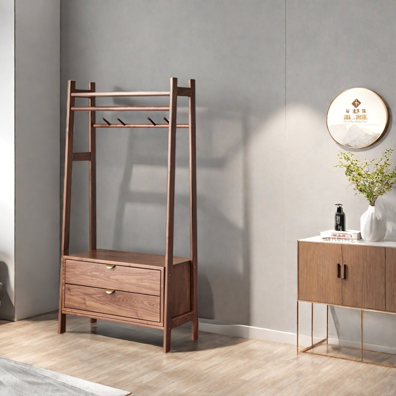 Compact Coat Rack with Large Storage, Burlywood