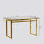 Table de salle à manger 51 "moderne en verre rectangulaire minimaliste pour 4 à 6 personnes avec plateau en verre trempé de 0,31" et pieds en métal chromé doré, bureau de table d'écriture, pour la cuisine, le salon et la salle à manger (0 dégât)-1184582742