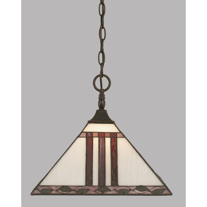 Luminaire suspendu en forme de chaîne avec monture carrée et verre d'art mauve 14 po, Mauve, Granit foncé