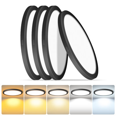 Plafonnier rond 7 pouces noir, 14W 120V 5CCT à DEL à intensité variable, luminaires à proximité du plafond pour chambre à coucher, cuisine, couloir, buanderie (4PK)