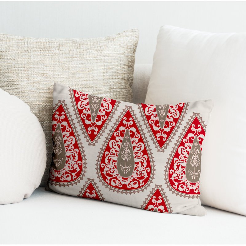 Paisley Outdoor Reversible Throw Pillow, Red