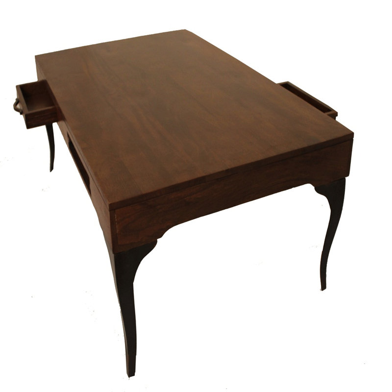 Table basse Melange en bois récupéré - bois franc brun noyer avec pieds sculptés (48 po) 