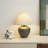 Vintage Brown Ceramic Table Lamp With Bamboo Pattern Linen Shade, Plug-In