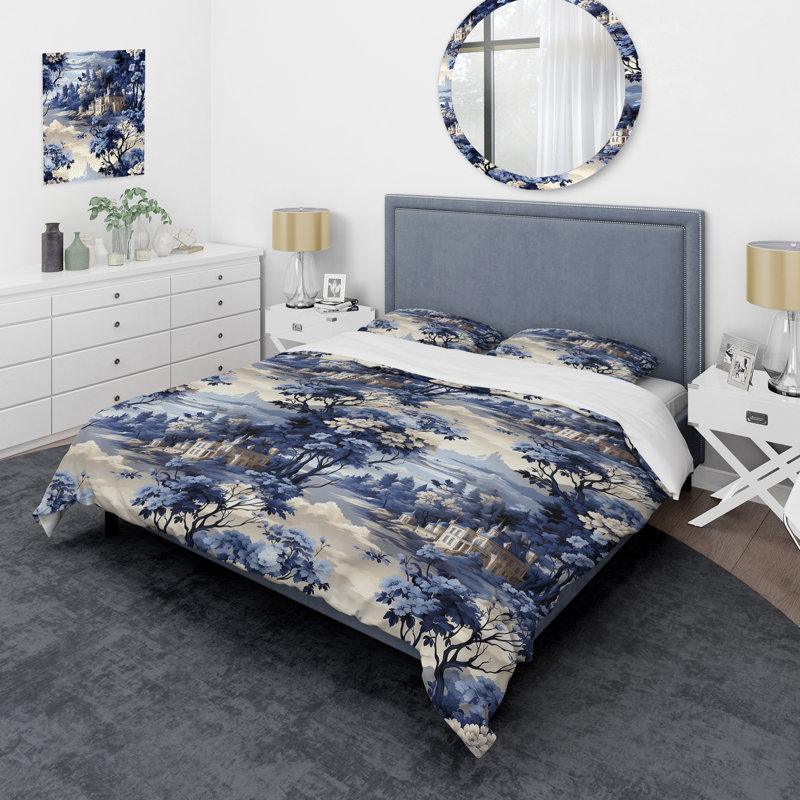 Ensemble de housse de couette Cobalt Toile Victorian, Housse de couette pour grand lit et 2 taies décor