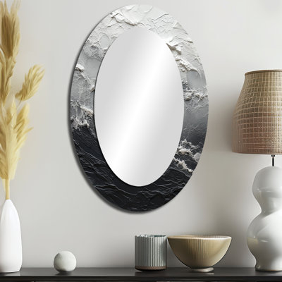 Minimalisme noir et blanc Paint Wave - Miroir mural ovale noir côtier
