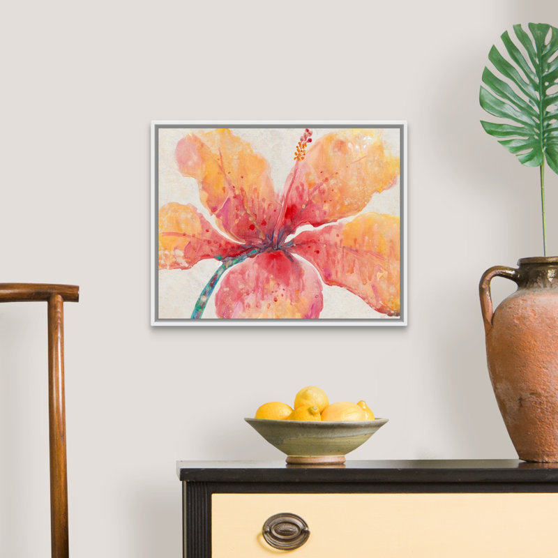 " Blooming Hibiscus " Painting Print, White Framed Canvas, 16"H x 20"W x 1.75"D