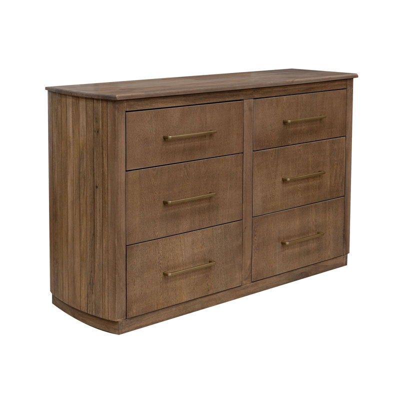 Commode Okai, 6 tiroirs, poignées en métal, bois massif brun campagne
