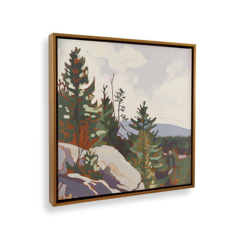 «Mountain Rocks and Pines I», reproduction sur toile, Encadrement doré, H 24,75 po x l 24,75 po x P 1,75 po