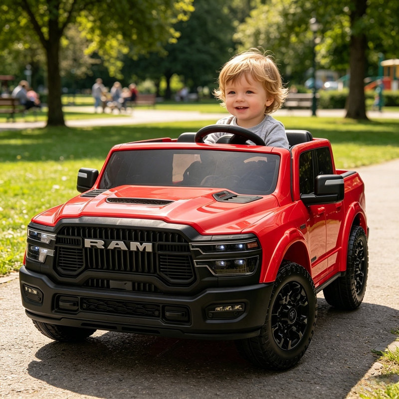 Chariot pour enfants 2 places 24V avec télécommande et Bluetooth Dodge Ram, Rouge