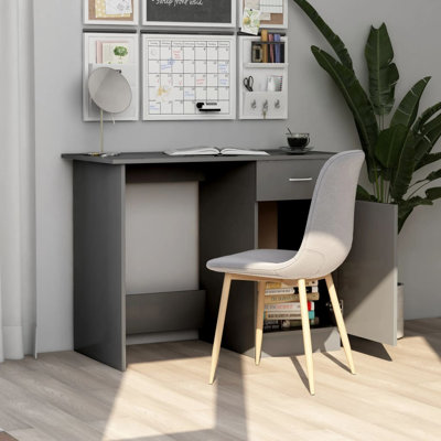 Desk Gray 39.4 x 19.7 x 29.9 in Engineered Wood Computer Desk Modern Workspace Table