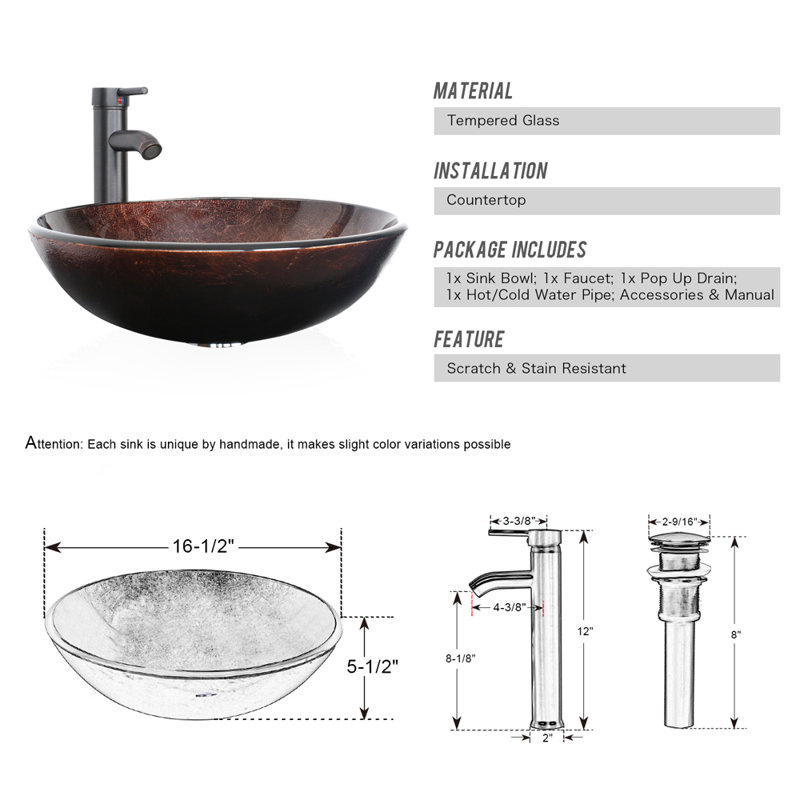 24'' Single Bathroom Vanity Set with Vessel Sink, Faucet, Drain, Black