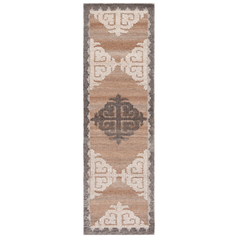 Alimatou Hand Knotted Wool/Cotton Southwestern Rug in Brown/Charcoal, Runner 2'3" x 8'